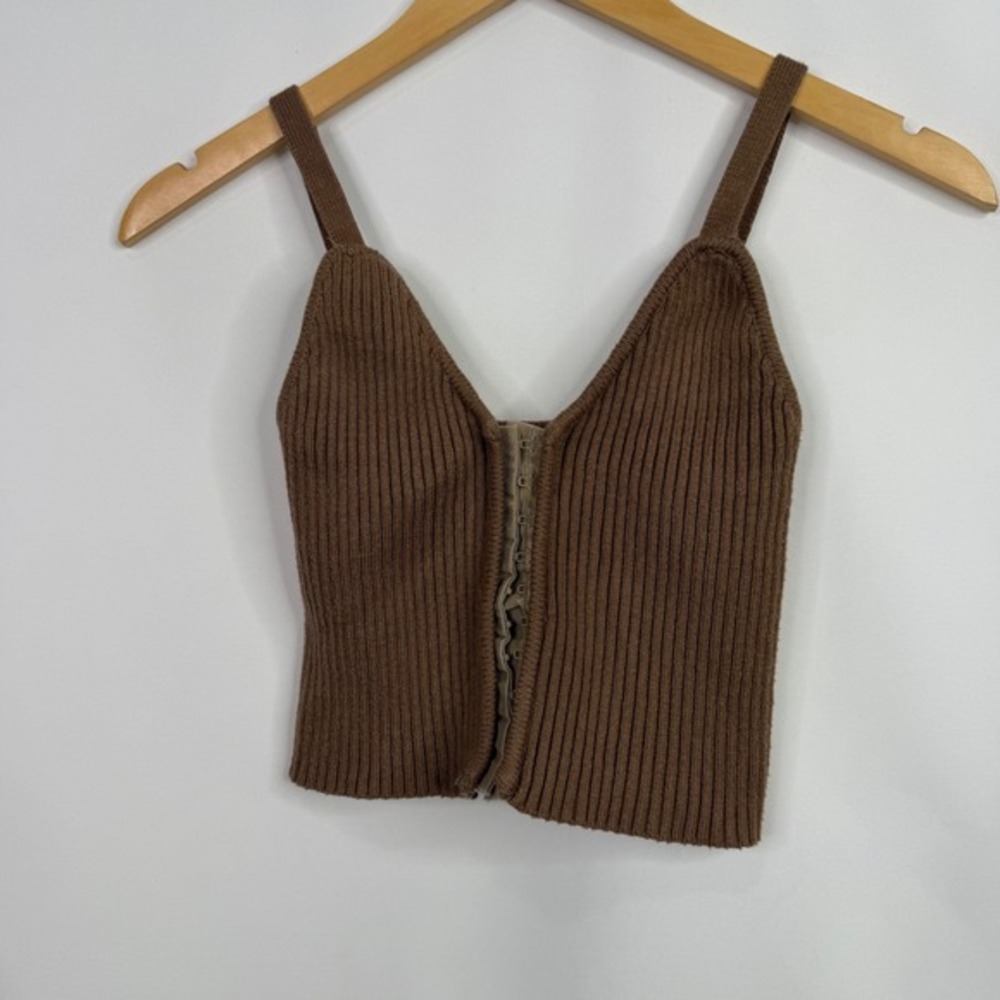 Mable Brown Ribbed Knit Hook and Eye Corset Crop‎ Top Small - Picture 3 of 6